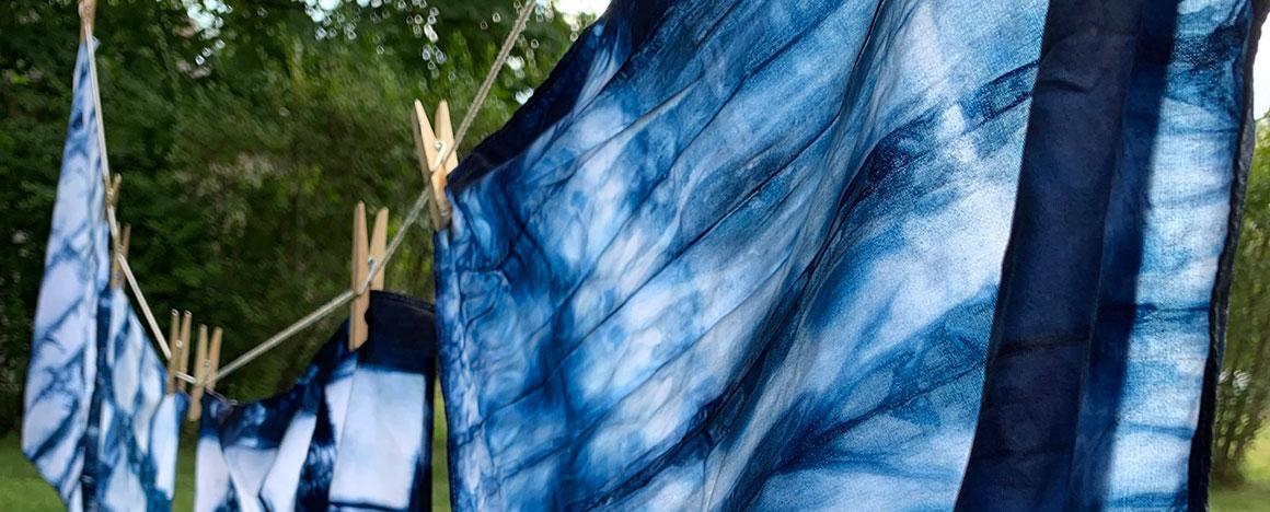 Bandanas customized by students exploring the organic chemistry of indigo dye