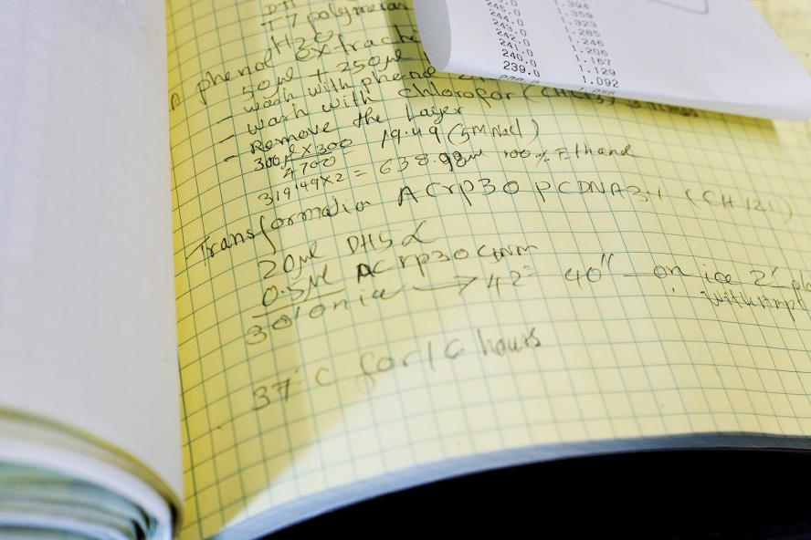 Notebooks used to record results from a chemistry experiment
