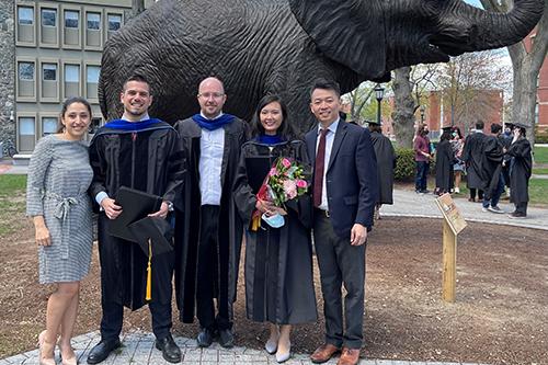 George Giannakakis and Mengyao Ouyang at their Chemical and Biological Engineering P h D hooding ceremony